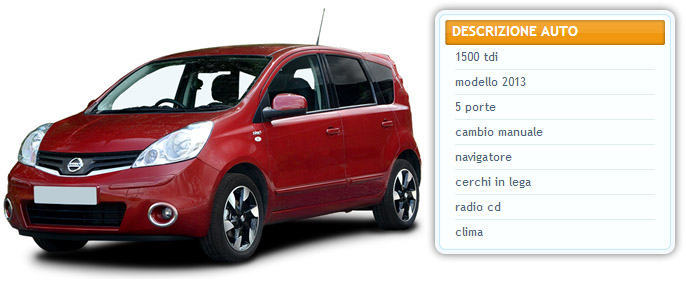 Noleggio auto nissan note da aeroporto di Catania